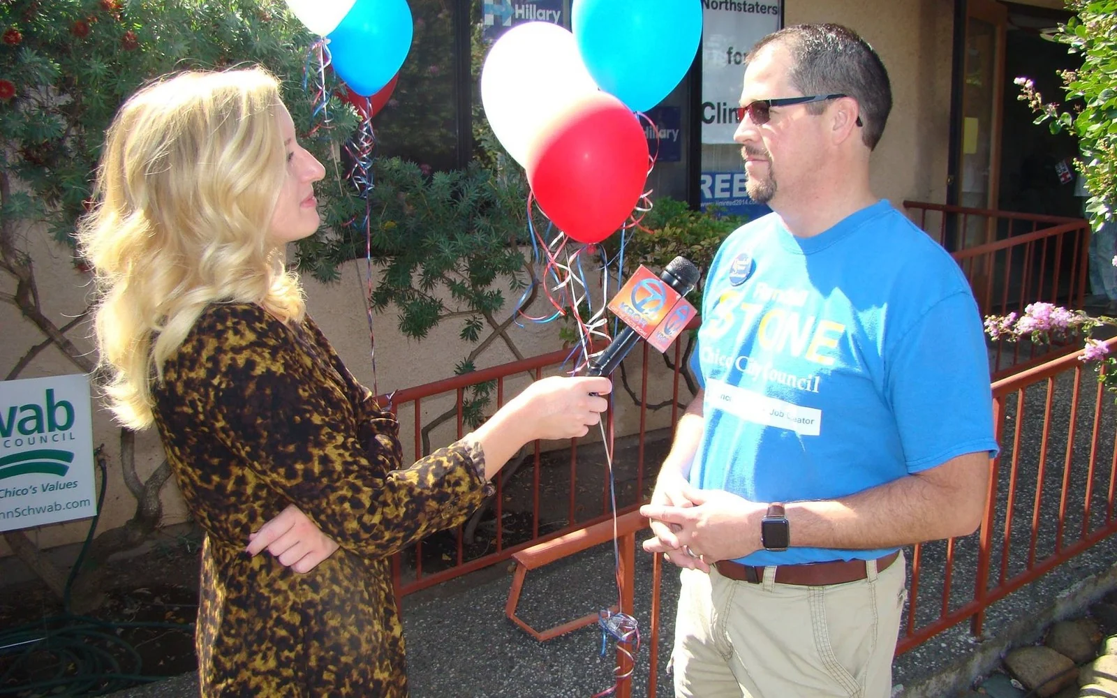 Randall Stone being interviewed at the August 27, 2016 opening of the Butte County Democratic campaign headquarters in Chico