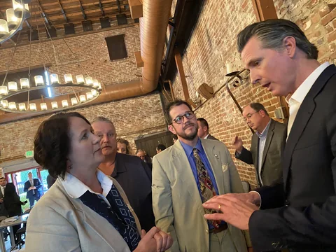 Randall Stone with Governor Gavin Newsom and Melanie Bagby at the League of California Cities Board meeting in Yountville, Napa Valley, February 20, 2020